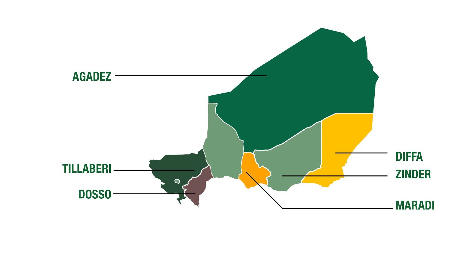 Carte des zones d'intervention AREF Niger